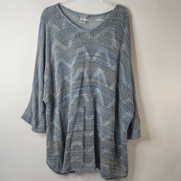 Catherines Open Knit Sweater 3/4 Sleeve Blue Gray Women's 4X Made in U.S.A. - Picture 1 of 12